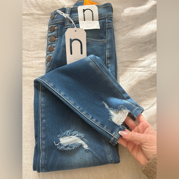 NWT Nature Denim Distressed Ankle Skinny High Rise Jeans size 7/27. Trendy-blue. - Picture 2 of 6